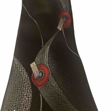 Halston lll Mens Vintage Tie Black Black Red Silver Retro Made in USA Necktie