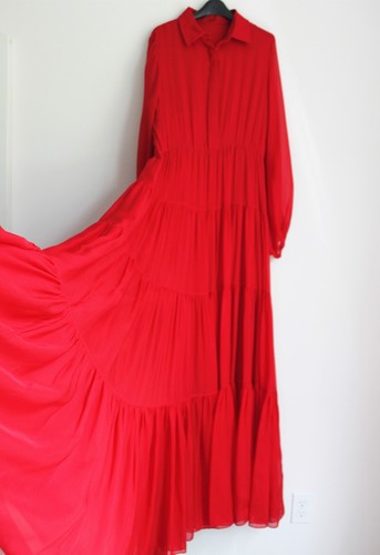New AUTH Carolina Herrera Silk Chiffon Maxi Dress, Runway, Red, Size 12