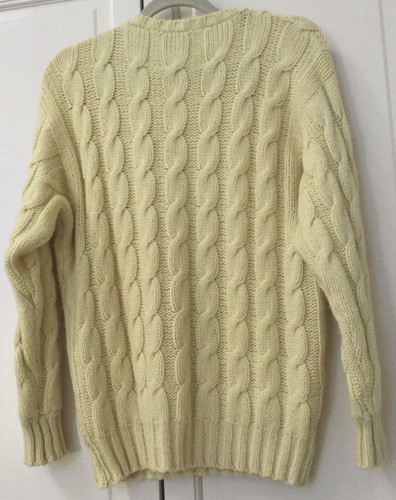 LINA LEE ITALY CREAMY YELLOW CASHMERE CABLE SWEATER S/M - Picture 3 of 5
