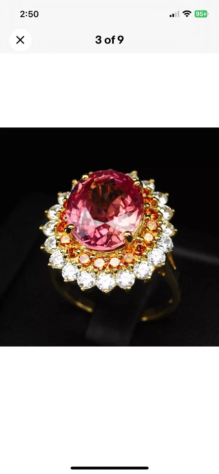 Coral Rosa Padparadscha Zafiro Ovalado 6.50Ct Plata de Ley 925 Talla 6.5 Foto 3 de 4