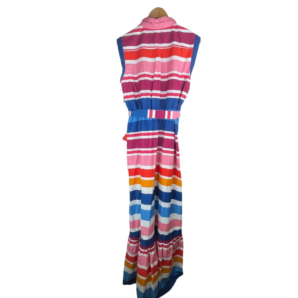 Maxi Vestido Kensie Rayas Sin Mangas Volantes Dobladillo Colorido Cuello Para Mujer 12 Nuevo Con Etiquetas Foto 2 de 4
