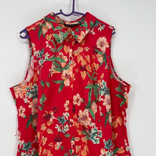 Isaac Mizrahi women’s plus red floral dress sleeveless collared size 22 cotton - Picture 2 of 5