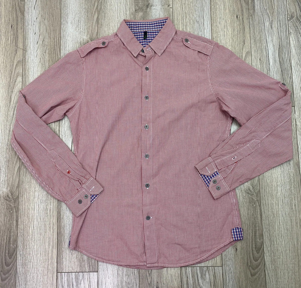 Stile Benetton mens long sleeve shirt size S red check button up