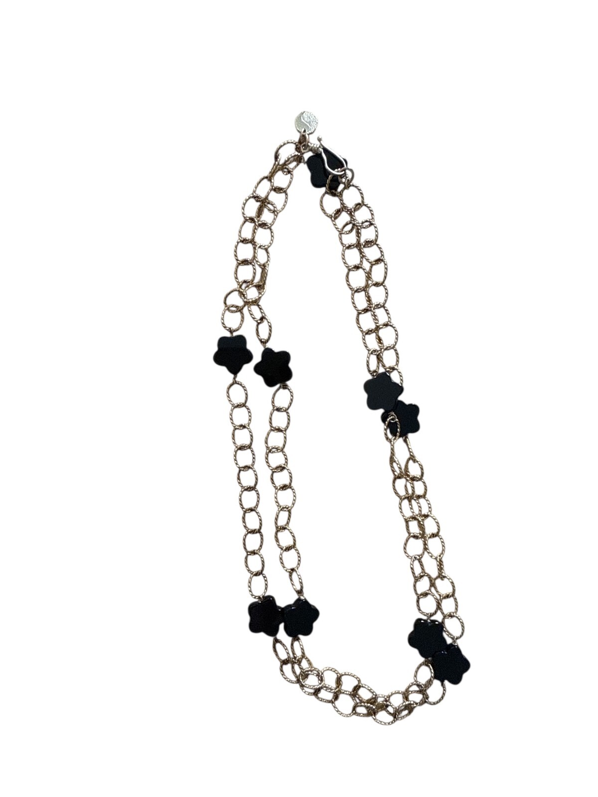 Sterling Silver 925 Black Four Leaf Clover Long Statement Chain Necklace