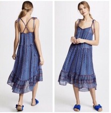ULLA JOHNSON Cerulean Talin Silk Pleated Strappy Voile Dress Size 0 XS Floral