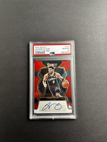 2022-23 Panini Select Signatures Jayson Tatum Red Prizm /75 PSA 10 Auto GEM MINT