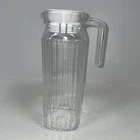 Vintage ARC Clear Glass Ribbed Square Juice Milk Water Carafe Pitcher Lid