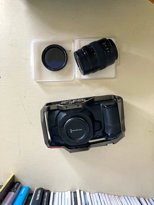 Black magic pocket 4k cinema camera and lumix 12-35, small rig cage, nd and more - Image 1 of 4