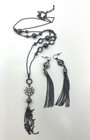 Lia Sophia Gunmetal Tone Rhinestones Tassel Pendant Necklace & Drop Earrings 56g — photo 1