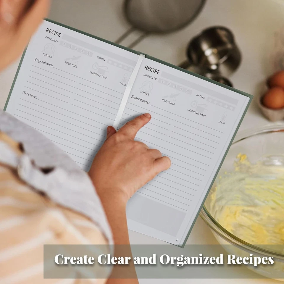 Libro de recetas en blanco perfecto con cubierta impermeable - pulgadas, oliva - verde  Foto 2 de 4