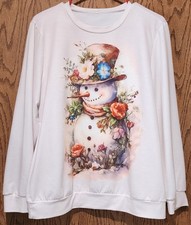 SWEATSHIRT WITH SNOWMAN FLOWERS, MULTICOLOR, SOFT, SZ L LARGE
