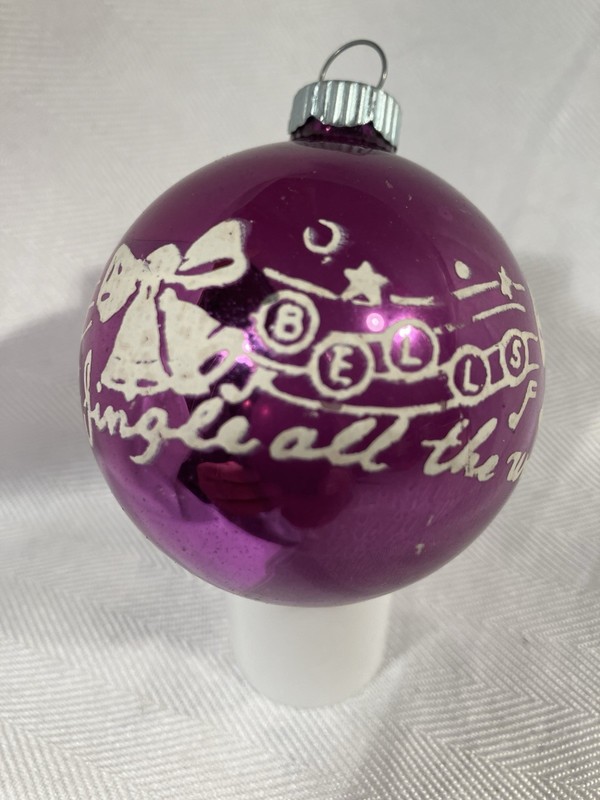 Vintage Shiny Brite Stenciled Jingle All The Way Glass Christmas Ornament 