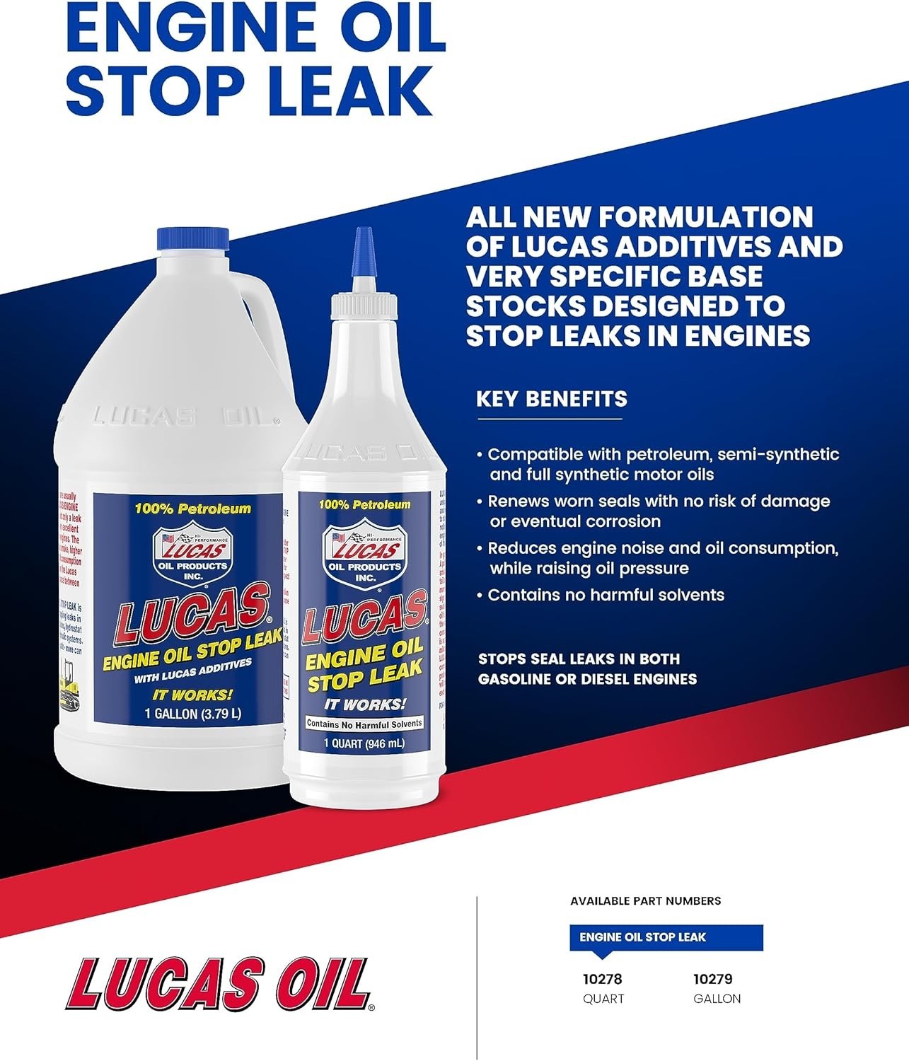 Pack of 5 Lucas Oil 10279 Engine Oil Stop Leak - 1 Gallon