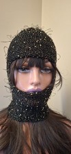Black Gold Sequin Knit Balaclava Avant Garde Handmade Y2K Hood