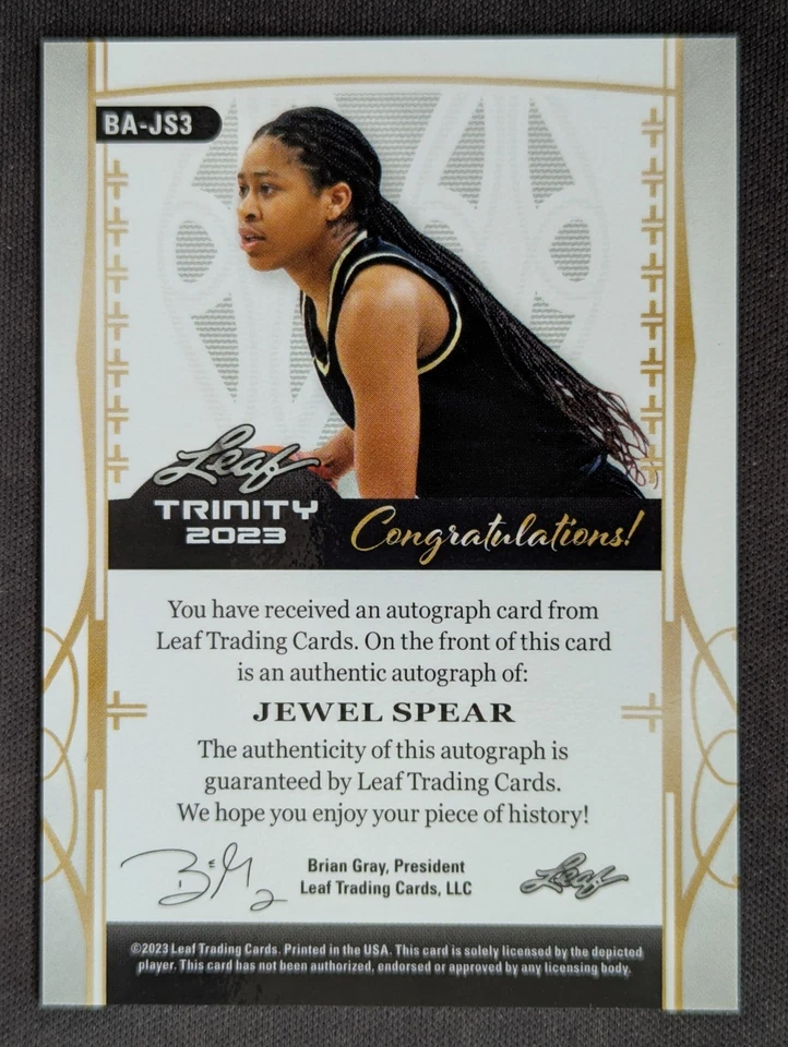 1/1 Jewel Spear ARC Rookie PURPLE Autograph Auto SSP #ed 1/1! 2023 Leaf Trinity! - Image 2 of 2