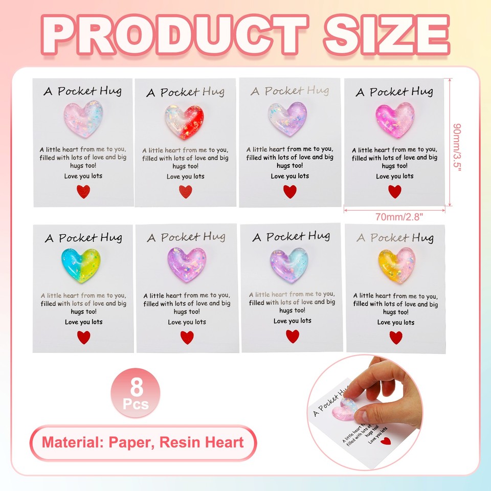 8 Pack Pocket Hug Heart with Greeting Card, Pocket Hug Token Cards, 8 ...