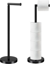 HOMEZI Black Toilet Roll Holder Free Standing with HEAVY BASE Premium Toilet Rol