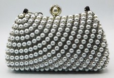 New Vintage Pearl Evening Handbag Rhinestone Clutch Party Wedding Purse/Silver