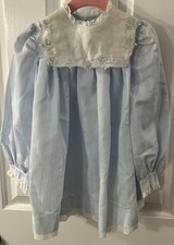 Vintage Ruth of Carolina Girls 4 Toddler Light Blue Dress Lace Trim Embroidered