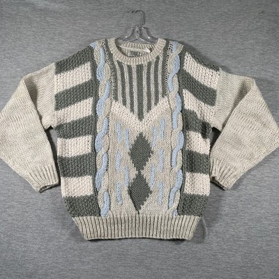 Vintage Trader Bay Sweater Mens Large Green Argyle Crewneck Chunky Knit 90s