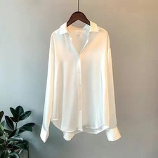Autumn 2024 Womens Clothing Silk Shirt Vintage Blouse Women Sheer Top Women Long