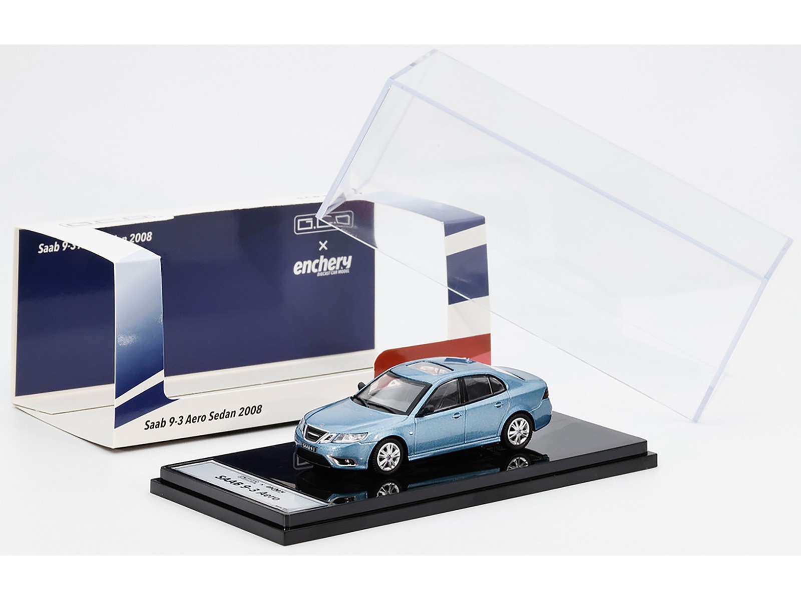 2008 SAAB 9-3 AERO SEDAN BLUE 1/64 DIECAST MODEL CAR BY GCD X ENCHERY GE-005-24