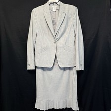 Worthington Suit Set women s Blazer Skirt Size 14 Lt Gray Pleated Hem Skirt