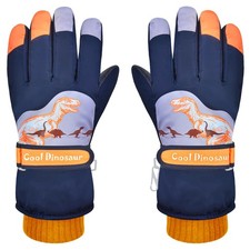 AuSletie Kids Waterproof Winter Gloves Warm Small 4-7Year , Yellow Dinosaur