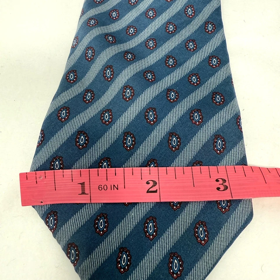 Corbata Yves Saint Laurent Hombres Azul Rayas Paisley Seda Lujo Negocios YSL Foto 3 de 4