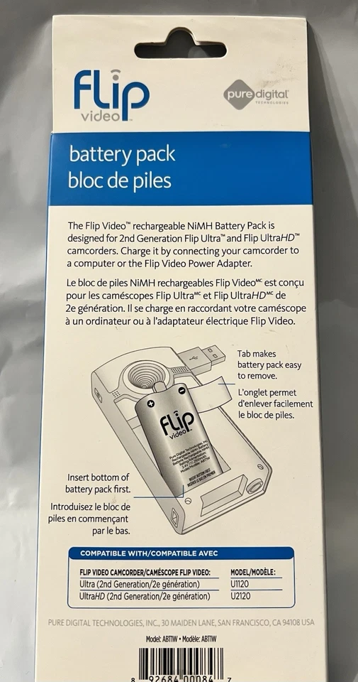 NUEVO Paquete de Batería Recargable Flip Video para Flip Ultra/UltraHD ABT1W ¡Envío GRATIS! Foto 3 de 3