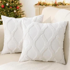 decorUhome Christmas Throw Pillow Covers 18 18 x 18 (Pack of 2), Cream White