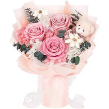 Preserved Flowers Bouquet with Bear, 3 Real Forever Flowers for Delivery, Lon...