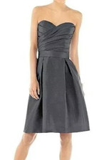 Alfred Sung Strapless Cocktail Dress Womens 12 Black Fit Flare Pleated Pockets