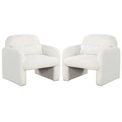 2PCS Modern Accent Chair Sherpa Fabric Upholstered Armchair w/Waist Pillow White