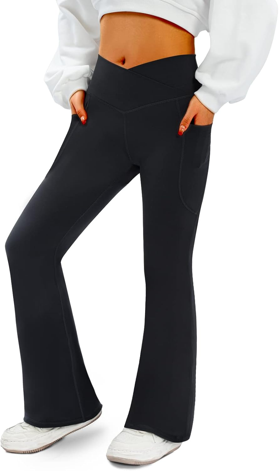Women'S Flare Yoga Pants with Pockets-V Crossover High Waisted Bootcut Yoga