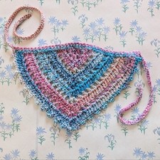 Handmade Crochet Bandana Hair Scarf NEW Festival Rainbow Pink Blue Boho Cotton