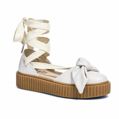 PUMA x FENTY Rihanna Bow Creeper Sandals Cream Tint Lace Up Platform Shoes 7.5