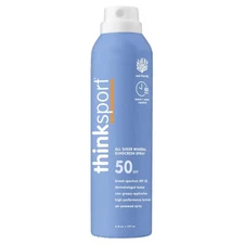 Thinksport Spray Sunscreen, All Sheer SPF 50 Zinc Oxide Mineral Sunscreen, 6 ...