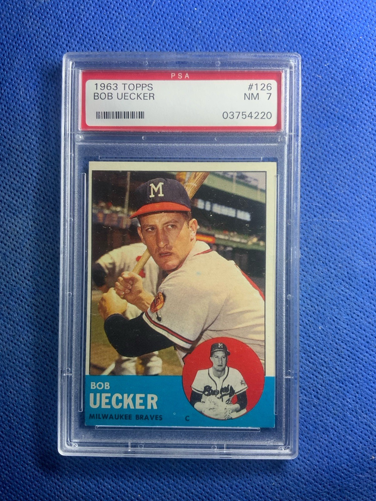 1963 Topps #126 Bob Uecker Milwaukee Braves PSA 7 NM