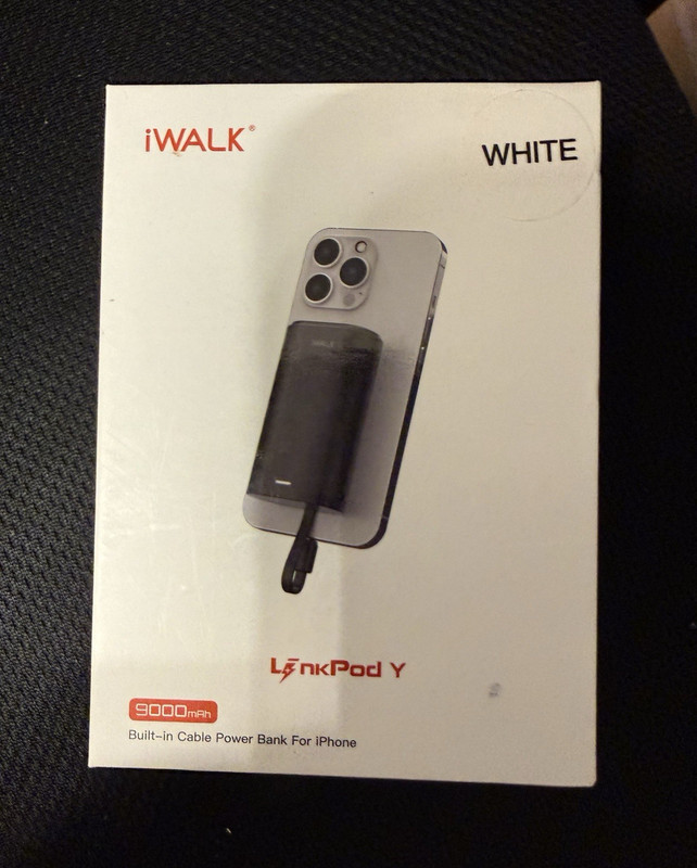 iWALK LinkPod Y 9000mAh Power Bank Built-In Lightning Cable for iPhone White