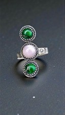 Pink Opal  Green Stone Adjustable Ring   Sterling Silver Southwest Boho Bold
