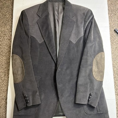 Vtg Circle S Corduroy Mens Grey Blazer 44 R Western Elbow Patches Kenny Rogers