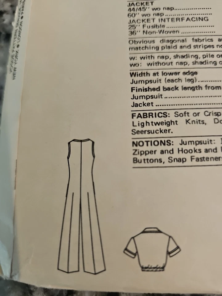 VTG Vintage 1975 Very Easy Vogue Sew Patterns 9218 Jumpsuit And Jacket - Image 4 of 4