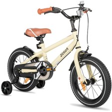 Kinderfahrrad 14 Zoll mit Stützrädern, Leicht, für Kinder 3-5 Jahre, beige, g...