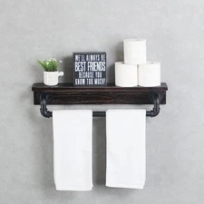 Industrial Pipe Shelf,Rustic Wall Shelf with Towel Bar,24" Farmhouse Towel Ra...