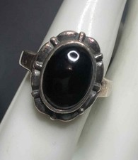 7149 Vintage Oxidized Sterling 925 Onyx Ring sz 8 ring 5.5 grams