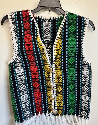 VTG HIPPIE Vest Sz S/M Multi Color Hand-stitched Knitted Fringe