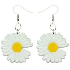 Daisy Flower Earrings Handmade Hypoallergenic Silver Plated Fishhooks