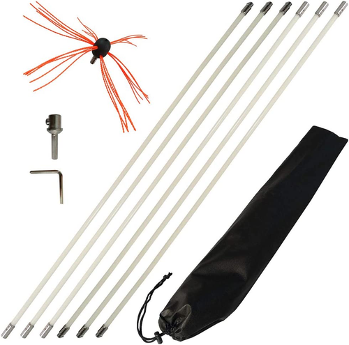 Chimney Cleaning Brush Kit, 20 Feet Flexible Rods, Drill Powered Flue Sweep Syst