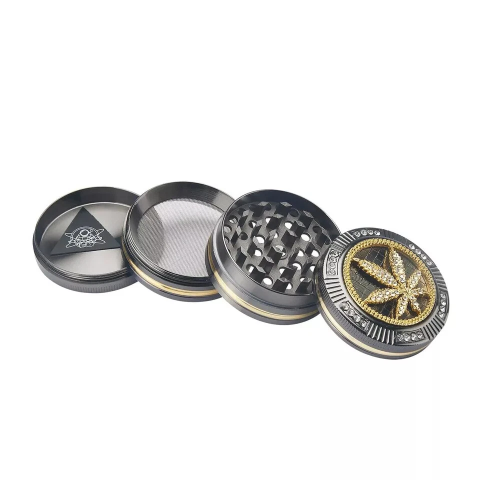 Grinder metallo trita tabacco 4 parti fuma teschio foglia dollaro - Immagine 4 di 4